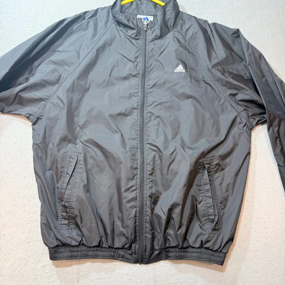 Adidas Windbreaker Jacket XL, Black, Full Zip, Logo, Athletic /‎ Sportswear